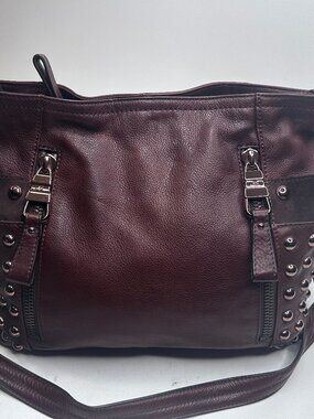 B Makowsky Medium Brown Leather/Suede Crossbody w/Copper Tone Hardware & Studs